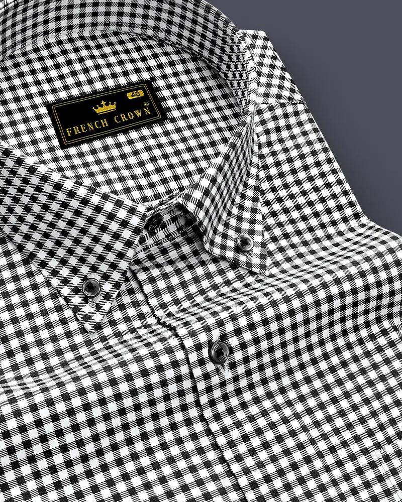 Regalis-Jade Black And Bright White Gingham Plaid Super Soft Premium Cotton Dress Button Down Shirt 1
