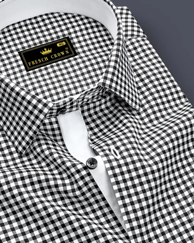 Regalis-Jade Black And Bright White Gingham Plaid Super Soft Premium Cotton Dress Shirt 1