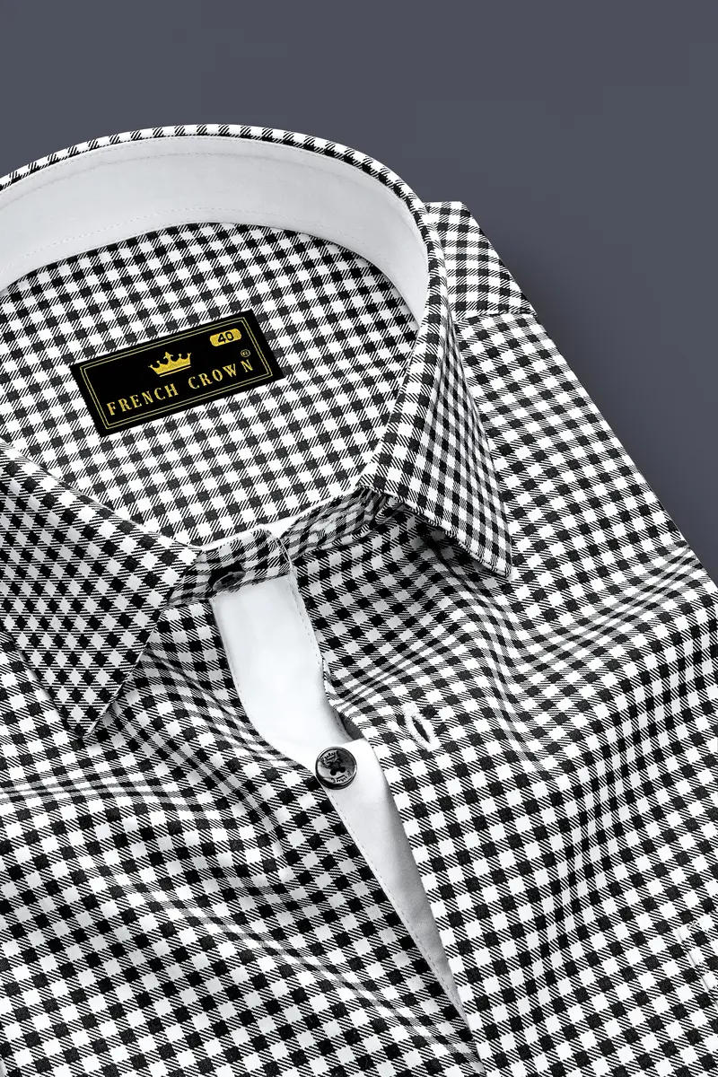 Regalis-Jade Black And Bright White Gingham Plaid Super Soft Premium Cotton Dress Shirt 2