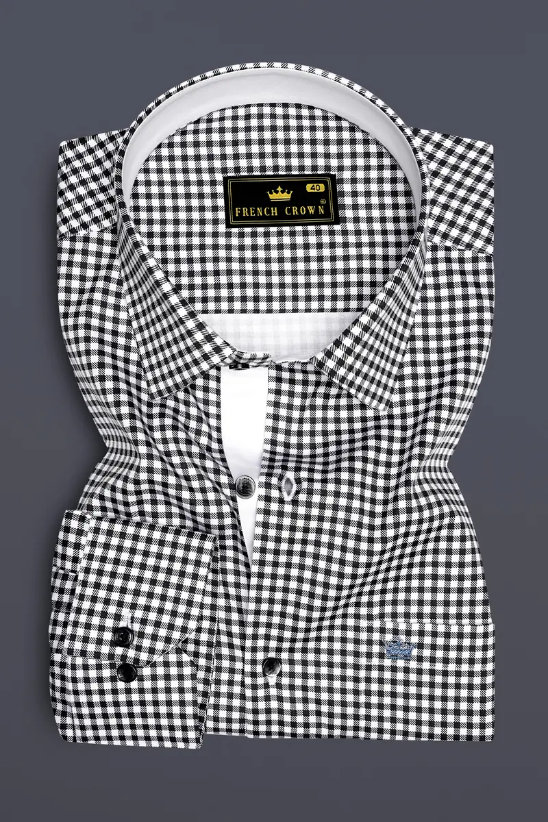 Regalis-Jade Black And Bright White Gingham Plaid Super Soft Premium Cotton Dress Shirt 4