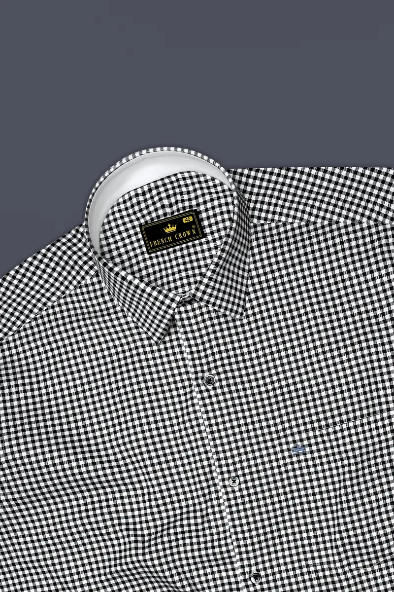 Regalis-Jade Black And Bright White Gingham Plaid Super Soft Premium Cotton Dress Shirt 5