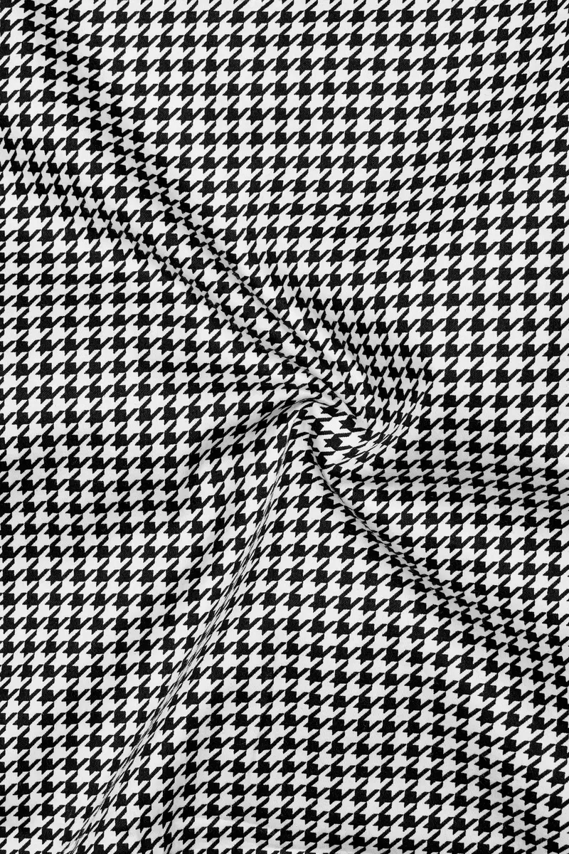 Regalis-Jade Black And Bright White Houndstooth Printed Super Soft Premium Cotton Dress Black Cuff Collar Shirt 3