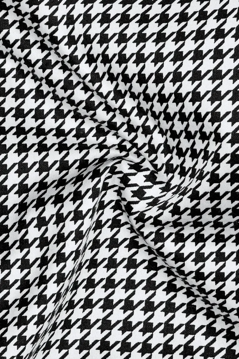 Regalis-Jade Black And Bright White Houndstooth Printed Super Soft Premium Cotton Dress Button Down Shirt 3