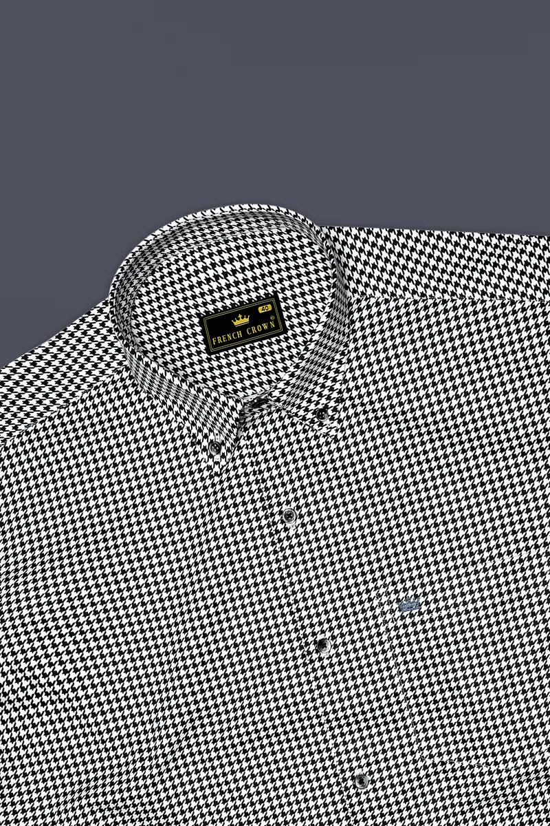 Regalis-Jade Black And Bright White Houndstooth Printed Super Soft Premium Cotton Dress Button Down Shirt 5