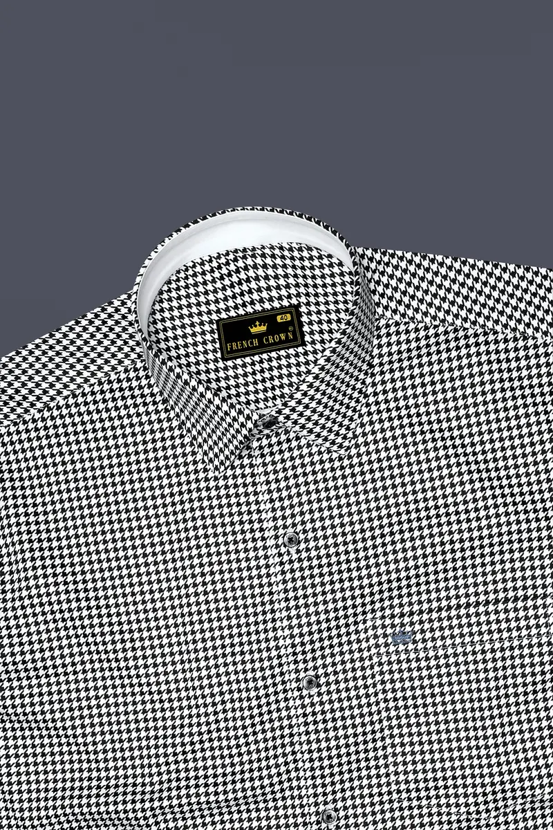 Regalis-Jade Black And Bright White Houndstooth Printed Super Soft Premium Cotton Dress Shirt 5