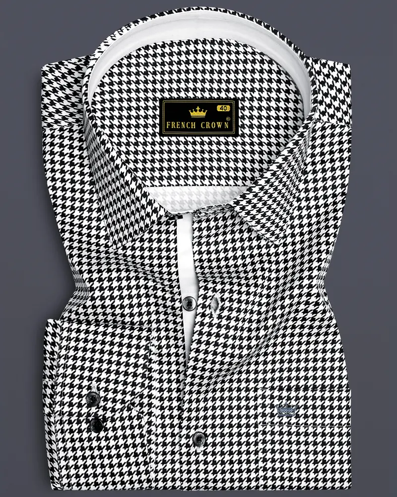 Regalis-Jade Black And Bright White Houndstooth Printed Super Soft Premium Cotton Dress Shirt 6