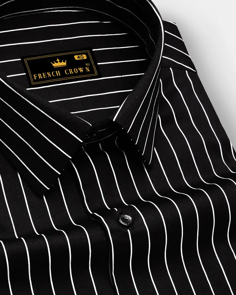 Regalux-Jade Black And Bright White Pin Striped Subtle Sheen Super Soft Premium Cotton Dress Shirt 1
