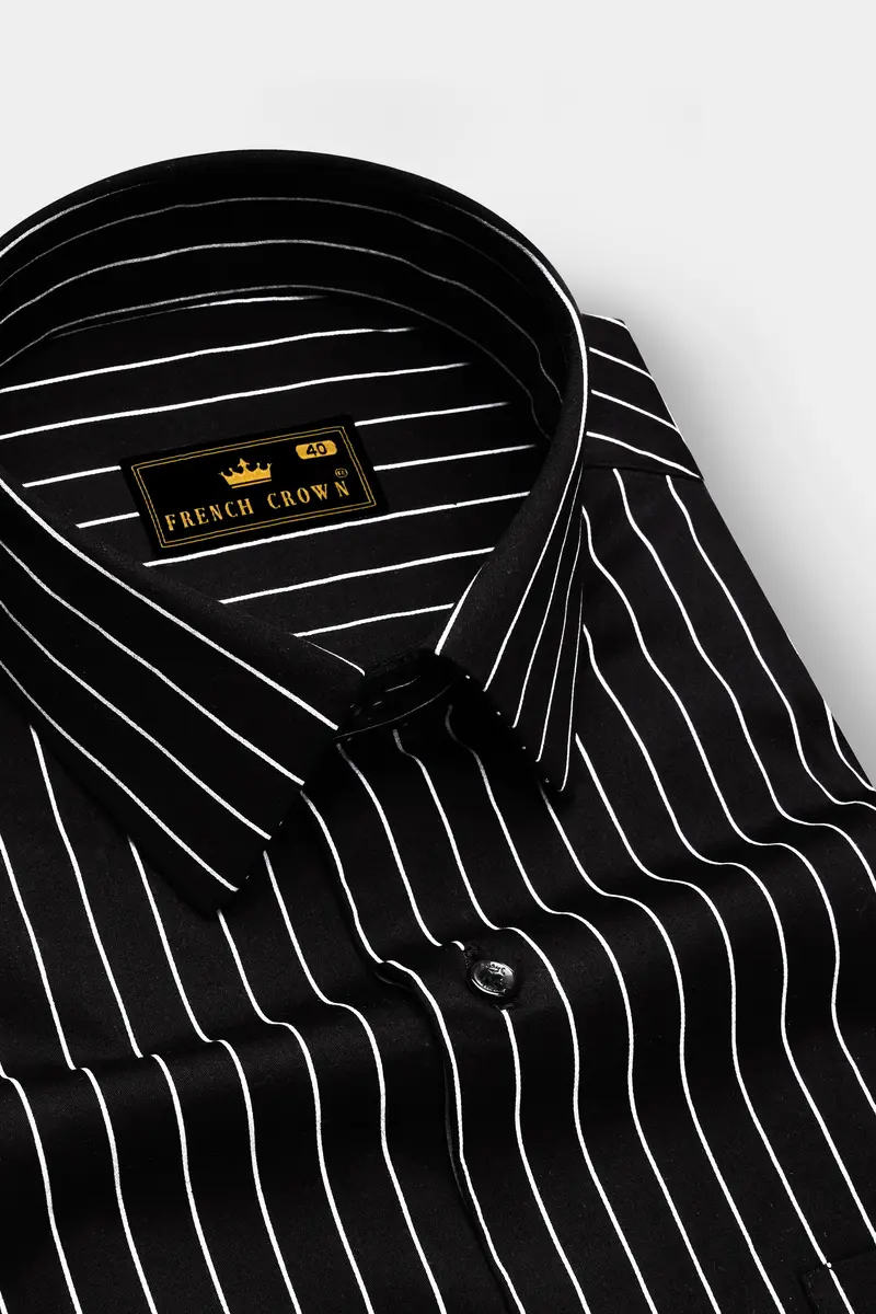 Regalux-Jade Black And Bright White Pin Striped Subtle Sheen Super Soft Premium Cotton Dress Shirt 2