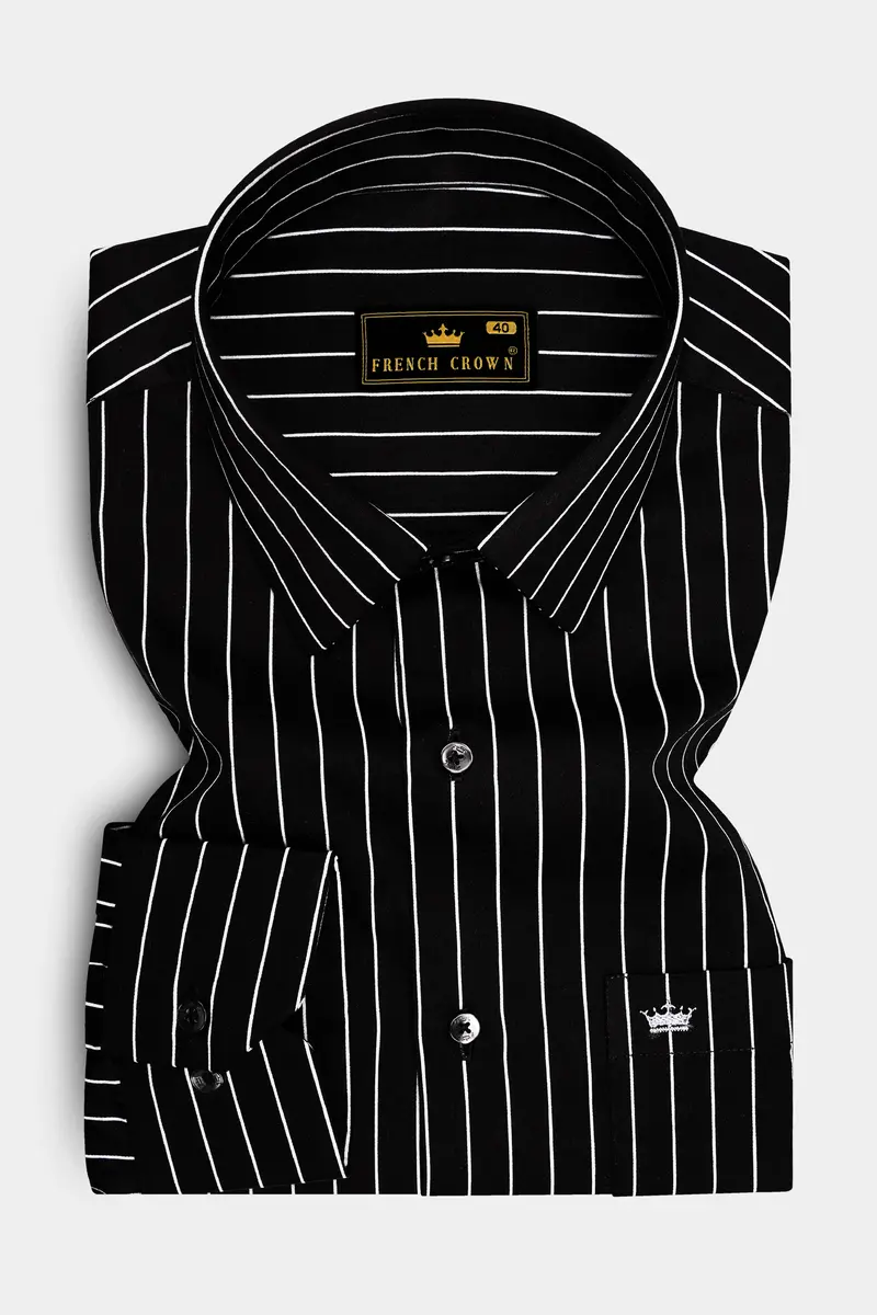 Regalux-Jade Black And Bright White Pin Striped Subtle Sheen Super Soft Premium Cotton Dress Shirt 4