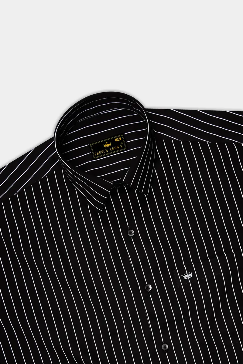 Regalux-Jade Black And Bright White Pin Striped Subtle Sheen Super Soft Premium Cotton Dress Shirt 5