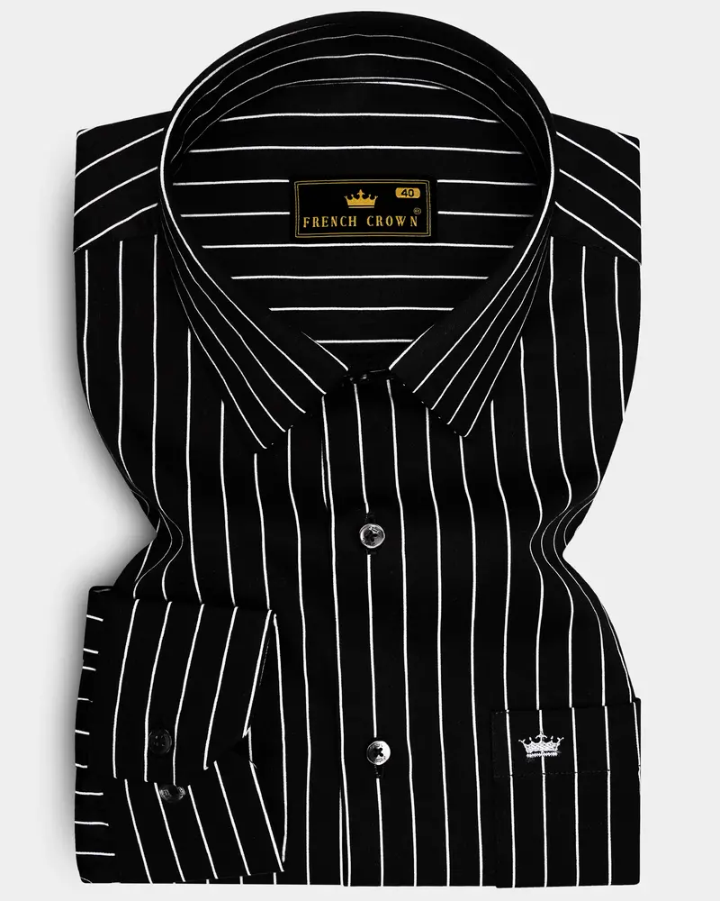 Regalux-Jade Black And Bright White Pin Striped Subtle Sheen Super Soft Premium Cotton Dress Shirt 6