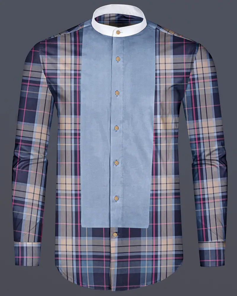 Regent Blue With Mirage Blue And Bizarre Brown Plaid Twill Premium Cotton Designer Shirt 1