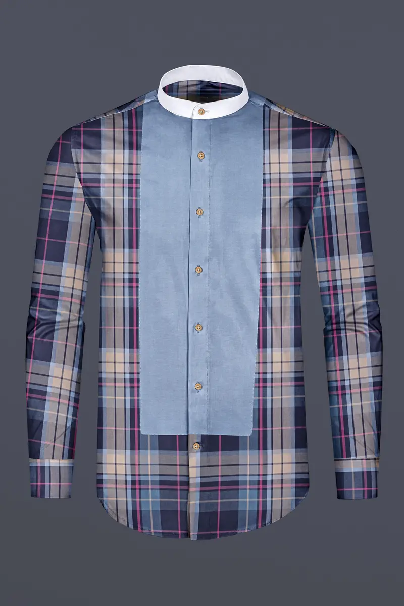 Regent Blue With Mirage Blue And Bizarre Brown Plaid Twill Premium Cotton Designer Shirt 2