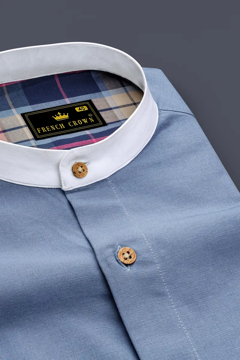 Regent Blue With Mirage Blue And Bizarre Brown Plaid Twill Premium Cotton Designer Shirt 4