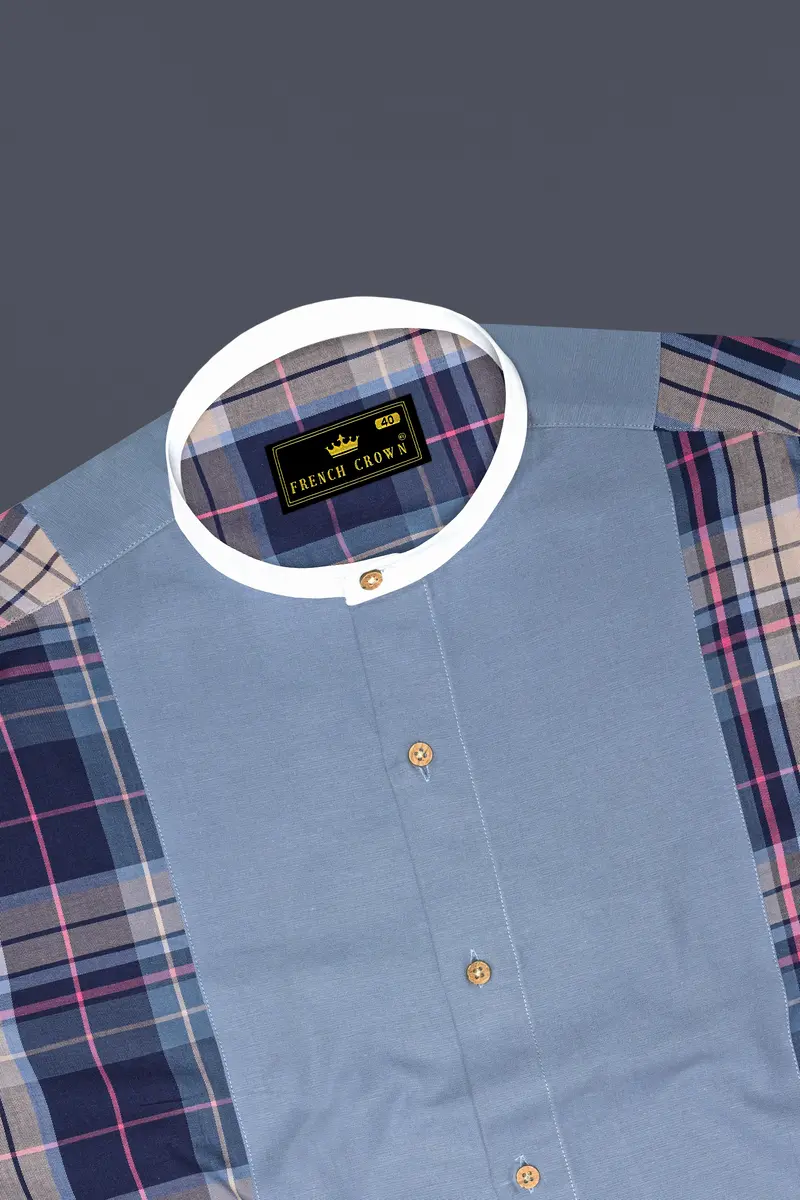Regent Blue With Mirage Blue And Bizarre Brown Plaid Twill Premium Cotton Designer Shirt 5