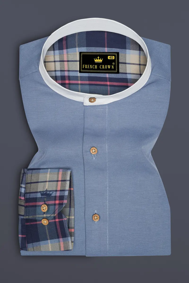 Regent Blue With Mirage Blue And Bizarre Brown Plaid Twill Premium Cotton Designer Shirt 6