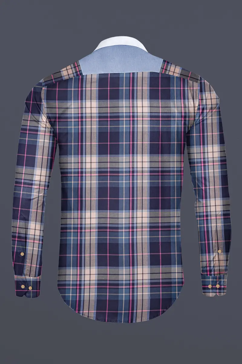 Regent Blue With Mirage Blue And Bizarre Brown Plaid Twill Premium Cotton Designer Shirt 7