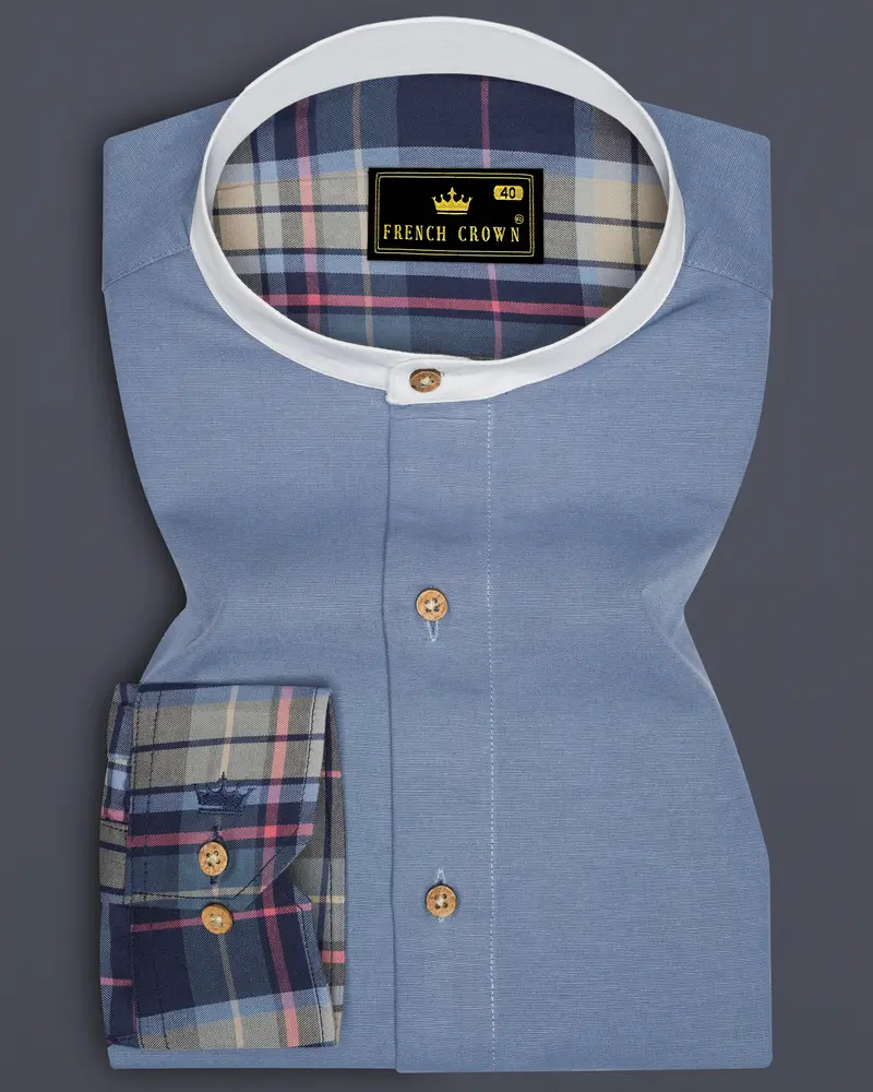 Regent Blue With Mirage Blue And Bizarre Brown Plaid Twill Premium Cotton Designer Shirt 8