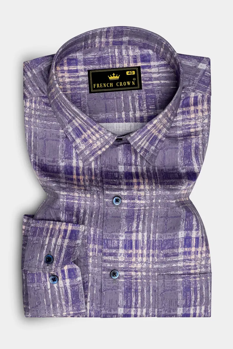 Regent Gray With Scampi Blue Plaid Super Soft Premium Cotton Shirt 4
