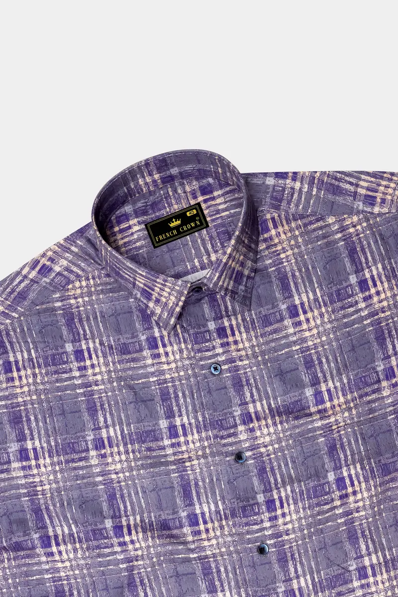 Regent Gray With Scampi Blue Plaid Super Soft Premium Cotton Shirt 5