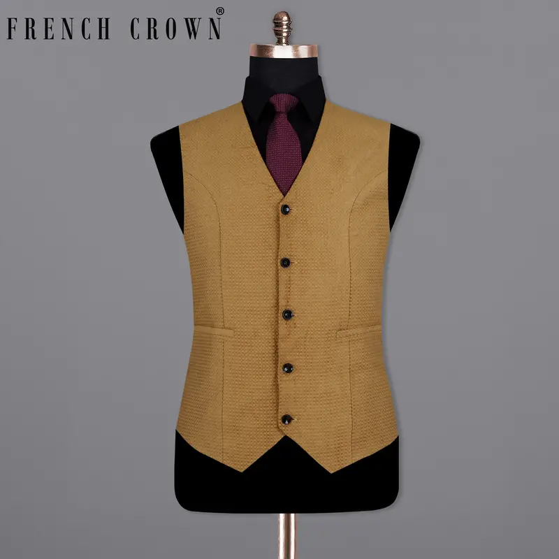 Reno Sand Brown Velvet Corduroy Box Patterned Sports Waistcoat 1