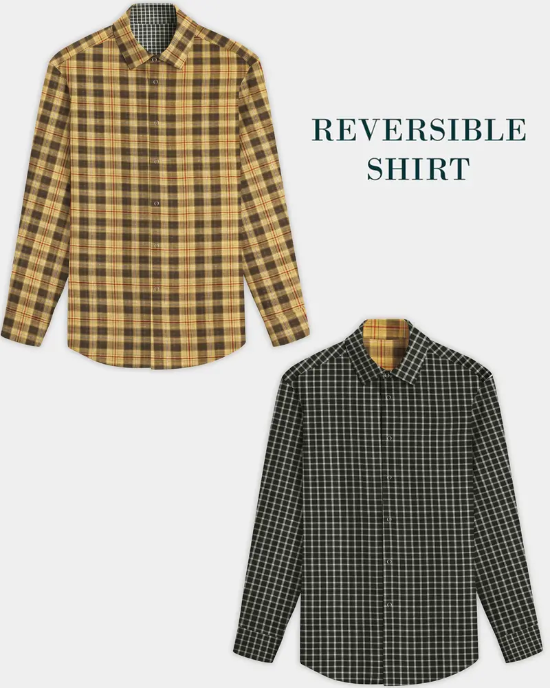 Revoro-Saffron Yellow And Zeus Green Premium Giza Cotton Reversible Shirt 1