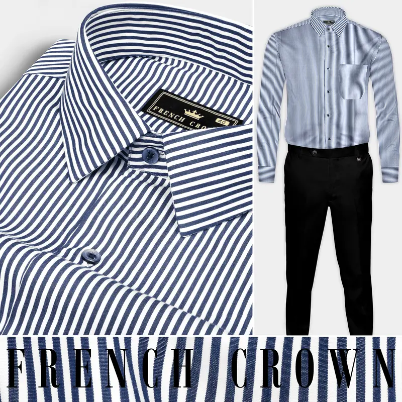 Rhino Blue And White Micro Striped Dobby Shirt 10