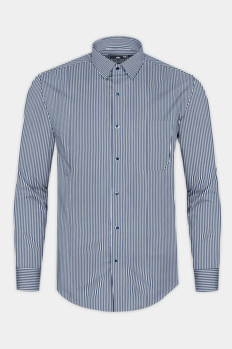 Rhino Blue And White Micro Striped Dobby Shirt 4