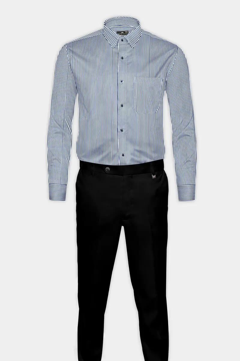 Rhino Blue And White Micro Striped Dobby Shirt 6