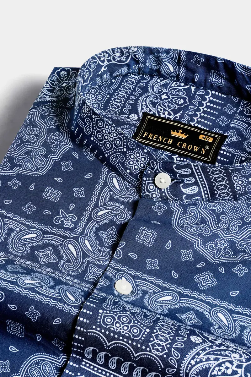 Rhino Blue And White Paisley Printed Royal Oxford Shirt 1