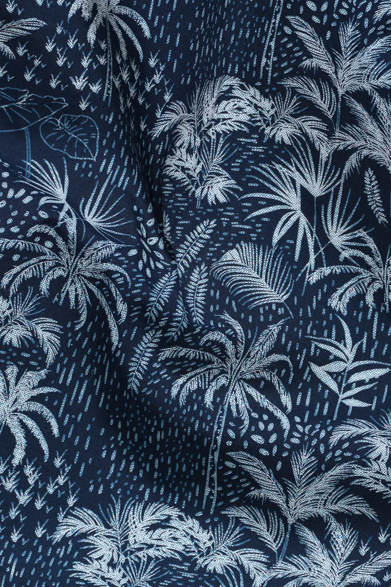 Rhino Blue Coconut Tree Printed Poplin Giza Cotton Shirt 2
