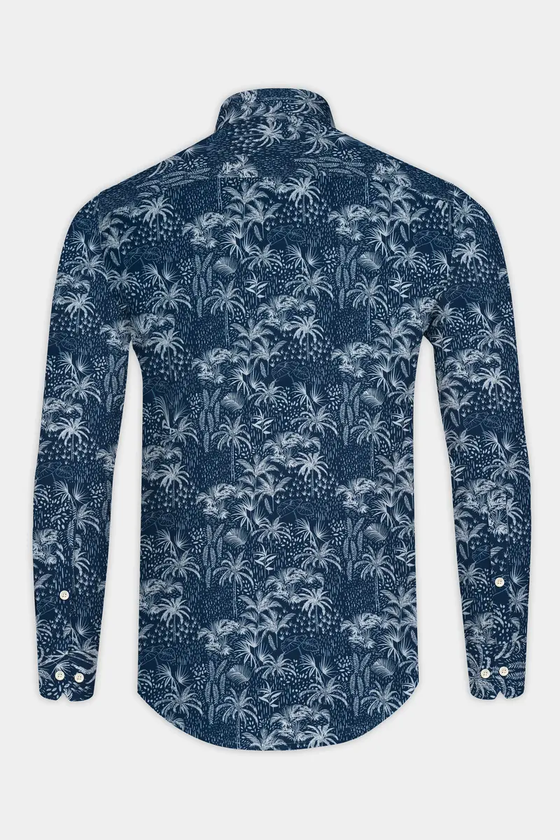 Rhino Blue Coconut Tree Printed Poplin Giza Cotton Shirt 5