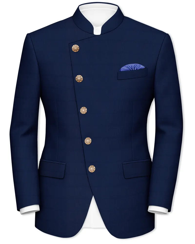 Rhino Blue Cross Placket Bandhgala Blazer 1