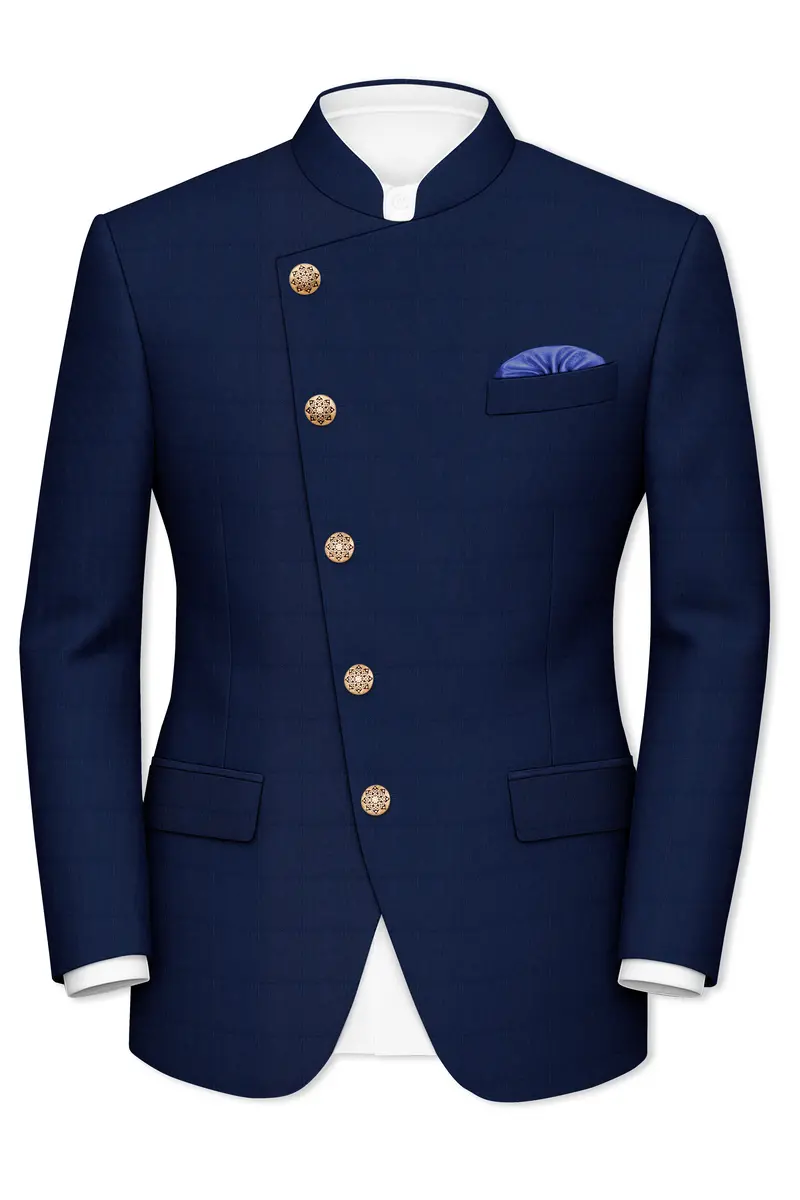 Rhino Blue Cross Placket Bandhgala Blazer 2