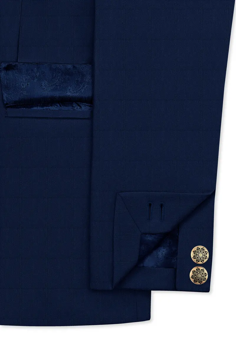 Rhino Blue Cross Placket Bandhgala Blazer 5