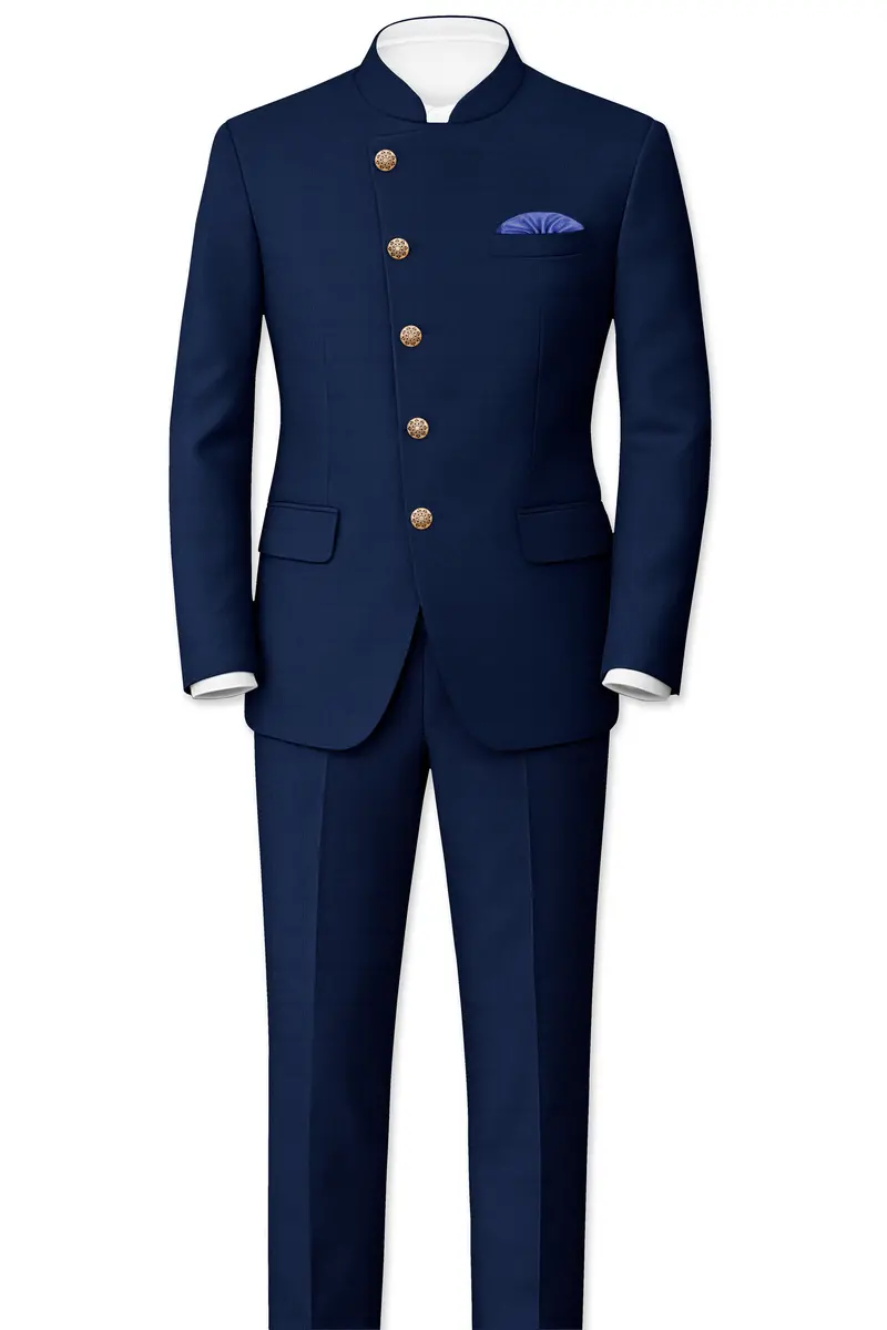 Rhino Blue Cross Placket Bandhgala Blazer 8