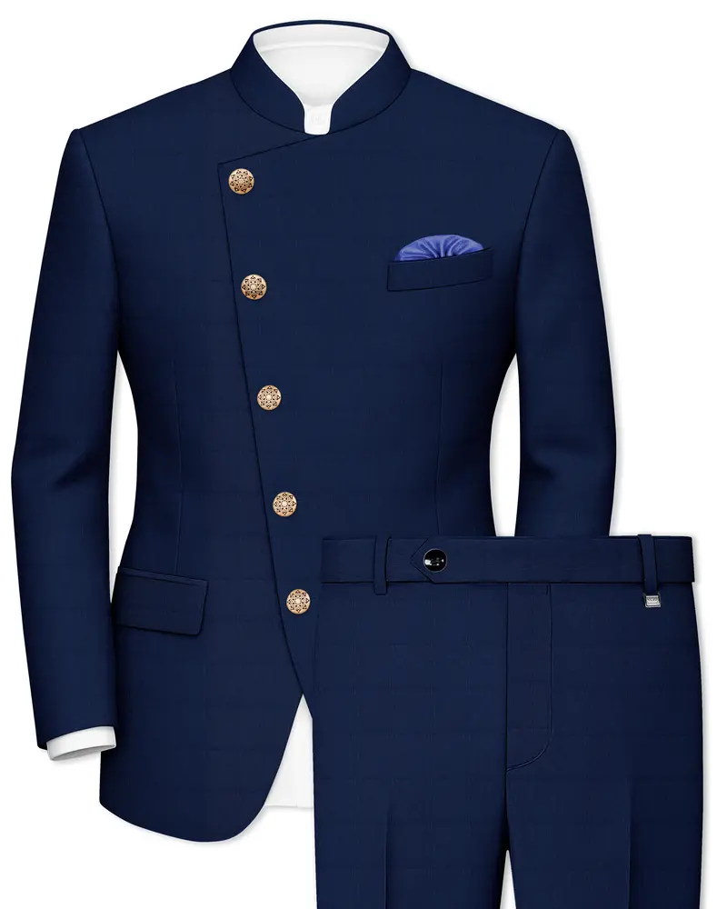 Rhino Blue Cross Placket Bandhgala Suit 1
