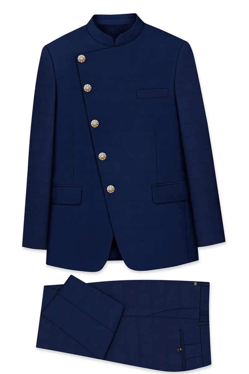 Rhino Blue Cross Placket Bandhgala Suit 10
