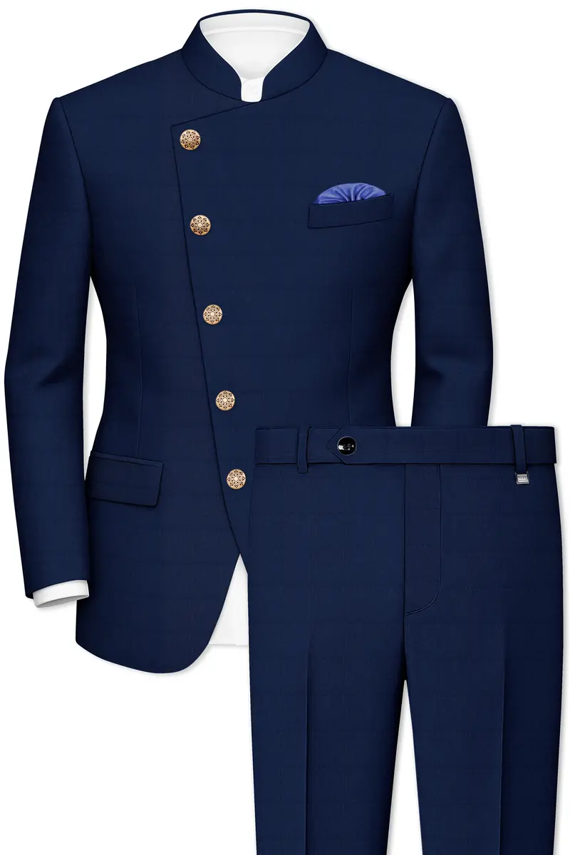 Rhino Blue Cross Placket Bandhgala Suit 2
