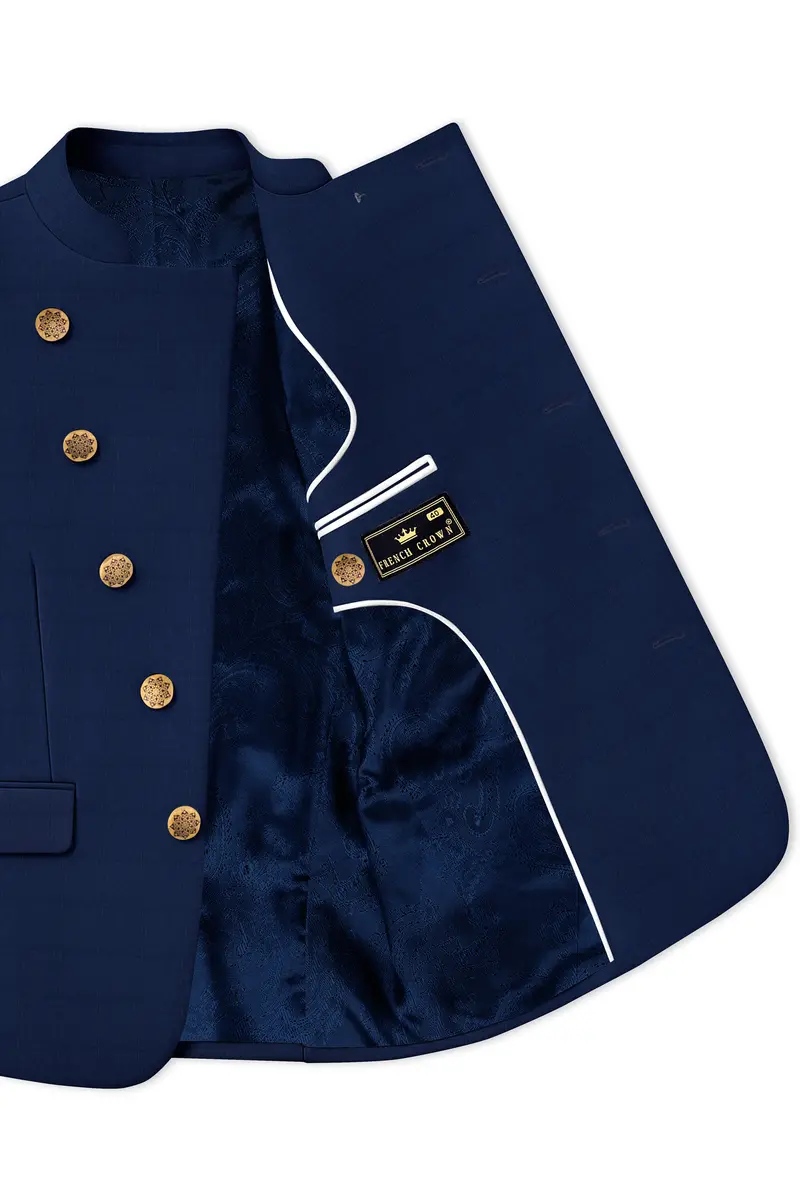 Rhino Blue Cross Placket Bandhgala Suit 5