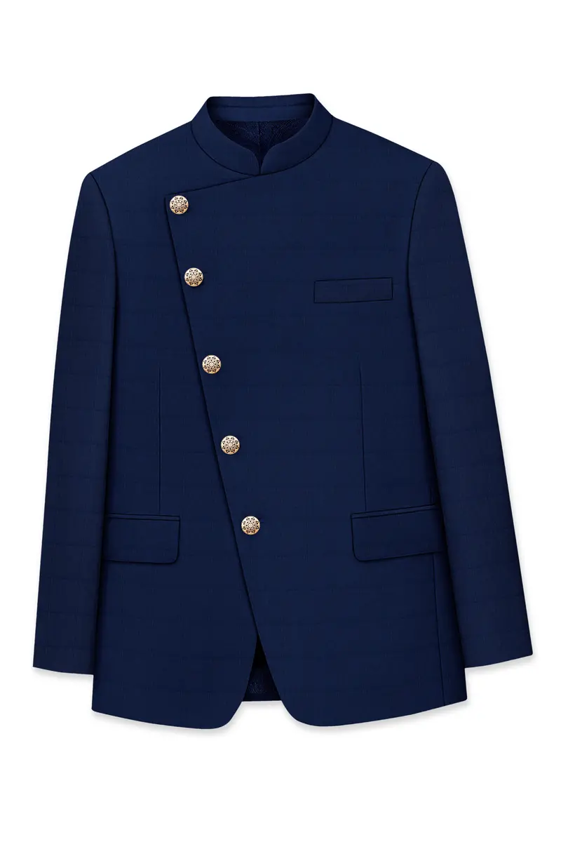 Rhino Blue Cross Placket Bandhgala Suit 7