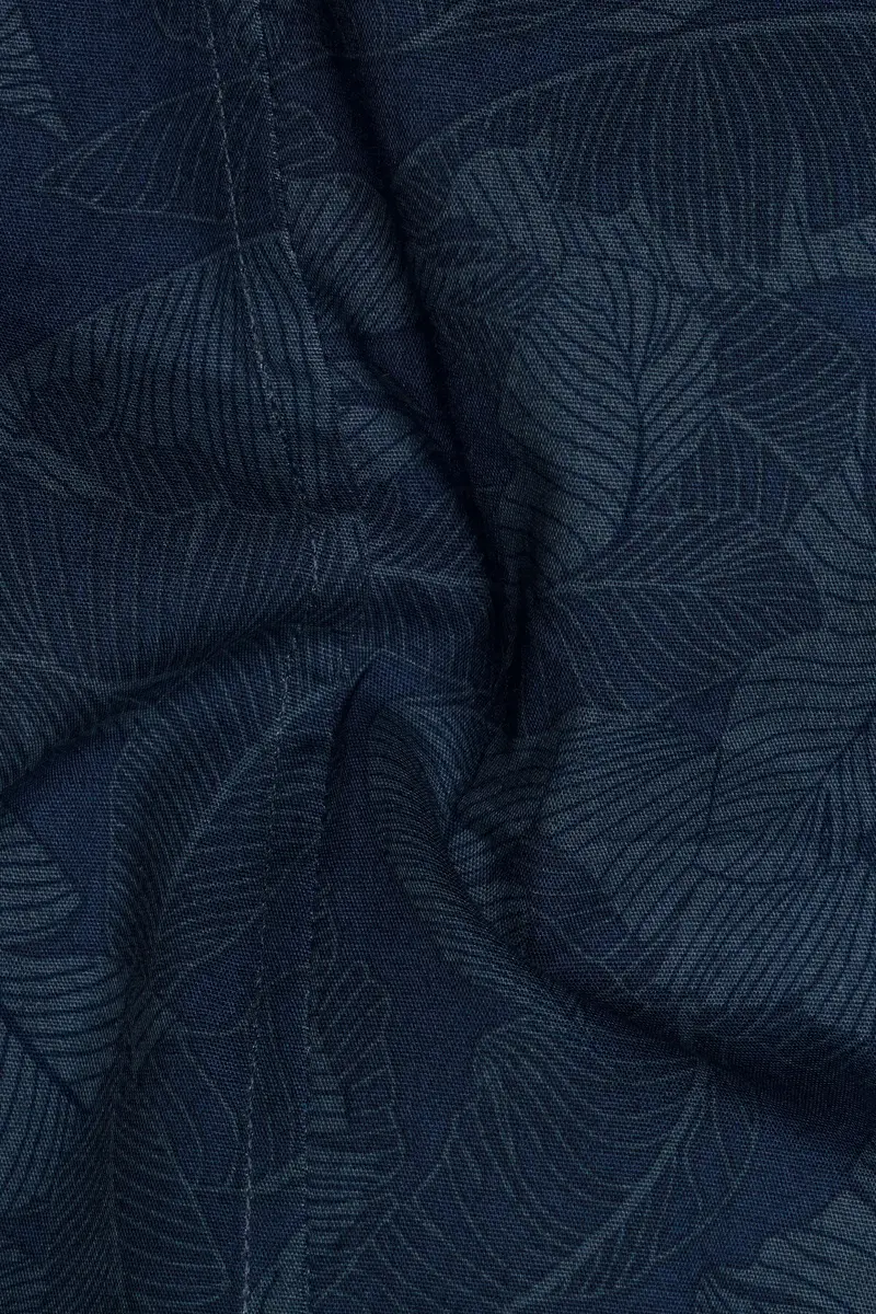 Rhino Blue Leaves Printed Premium Cotton Designer Shirt 3
