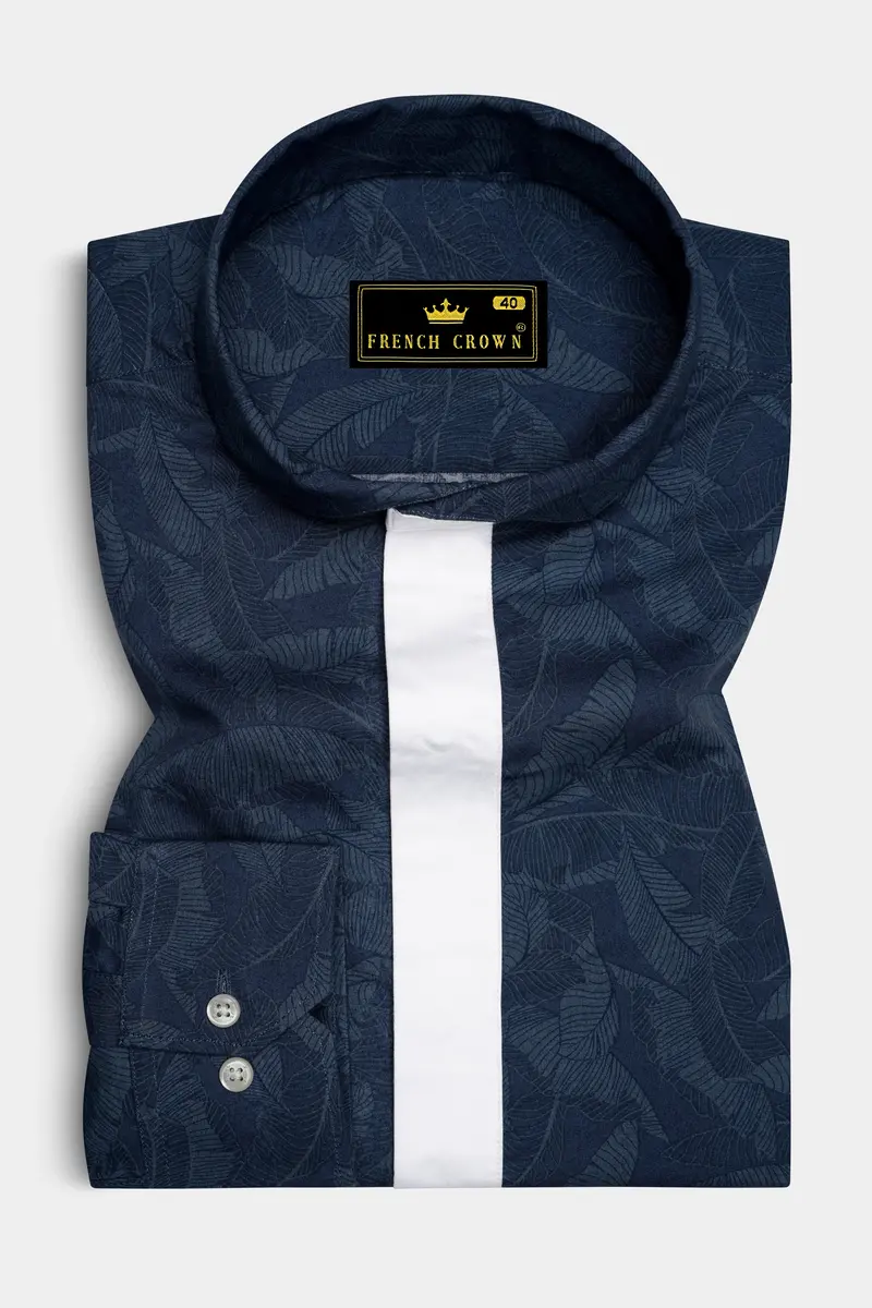Rhino Blue Leaves Printed Premium Cotton Designer Shirt 5