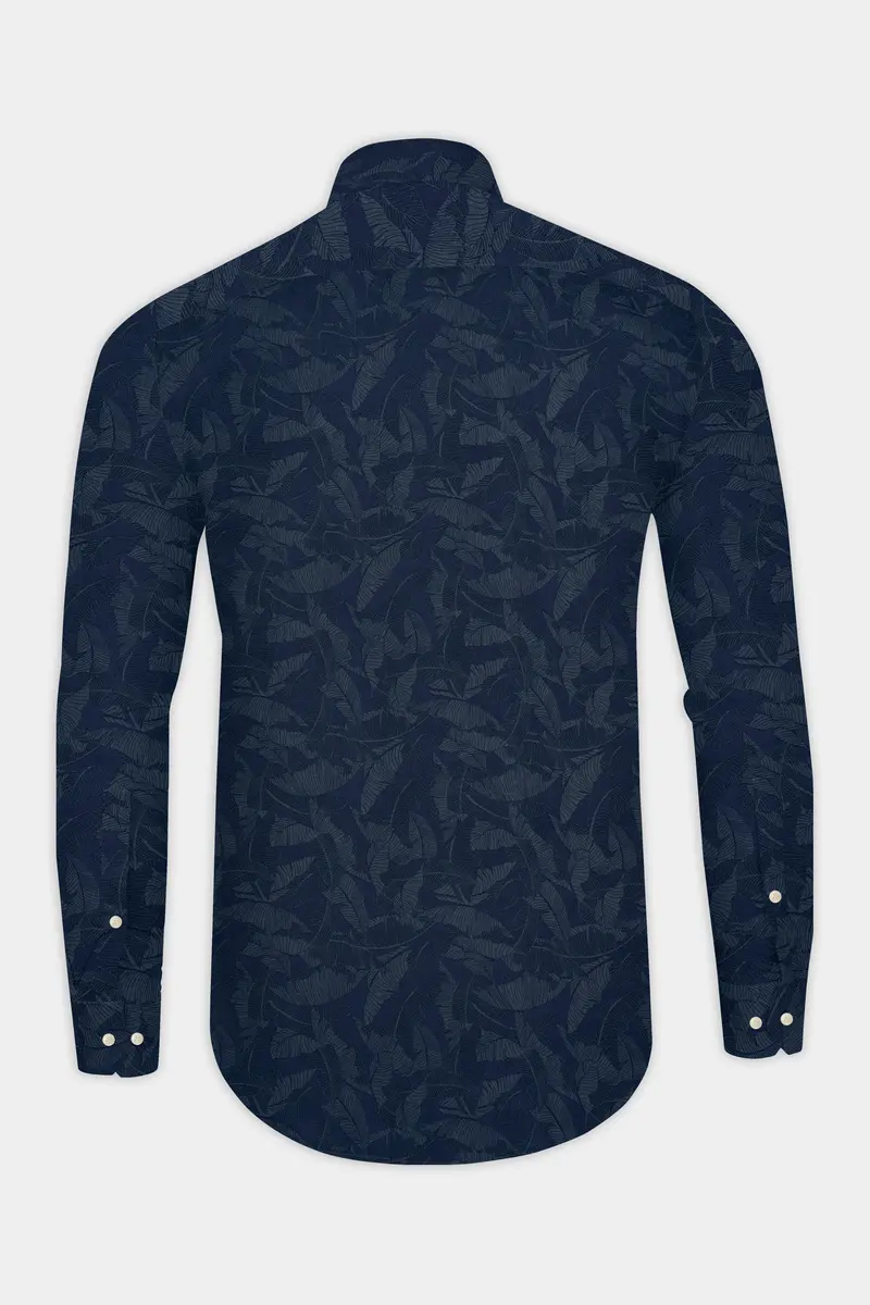 Rhino Blue Leaves Printed Premium Cotton Designer Shirt 7
