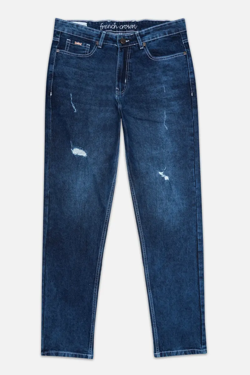 Rhino Blue Mildly Distressed Whiskering Wash Denim 2