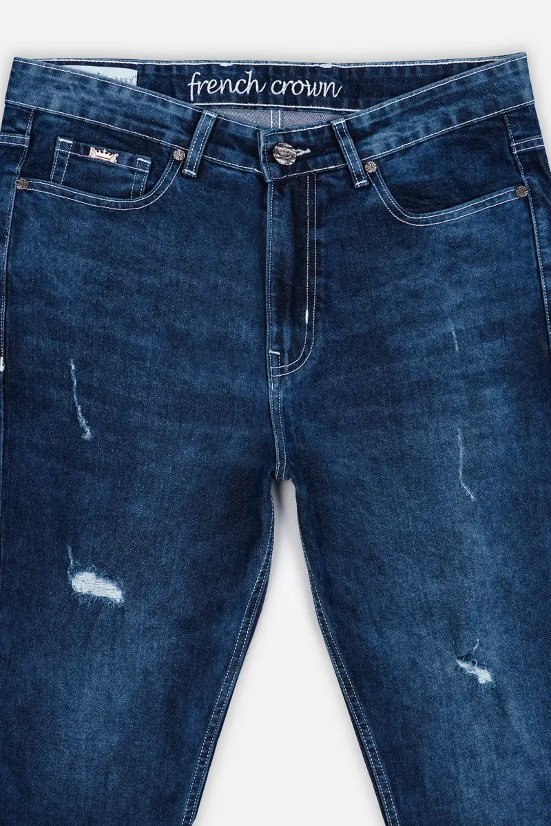 Rhino Blue Mildly Distressed Whiskering Wash Denim 4