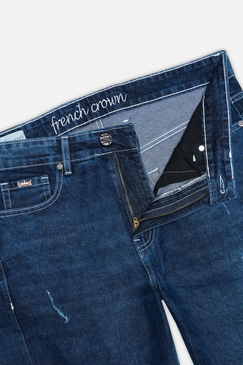 Rhino Blue Mildly Distressed Whiskering Wash Denim 5