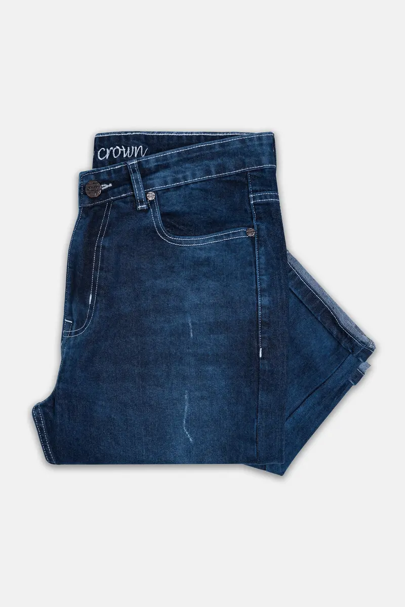Rhino Blue Mildly Distressed Whiskering Wash Denim 6