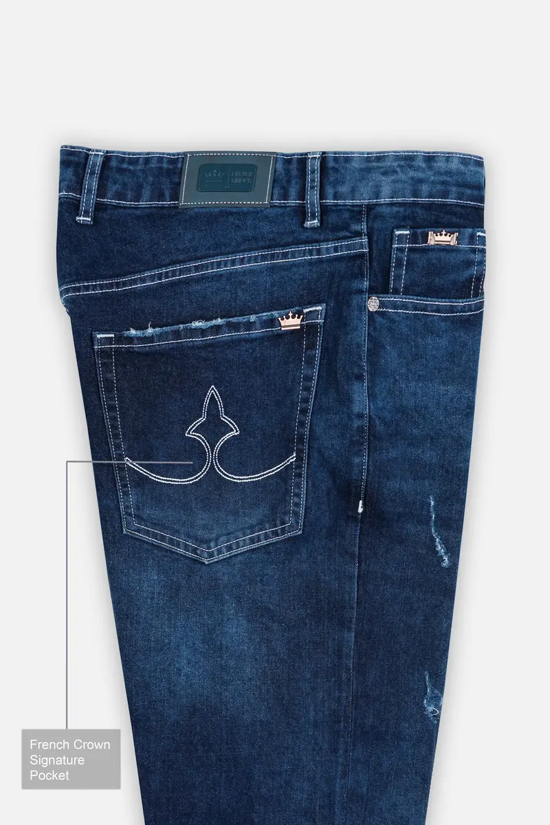Rhino Blue Mildly Distressed Whiskering Wash Denim 7