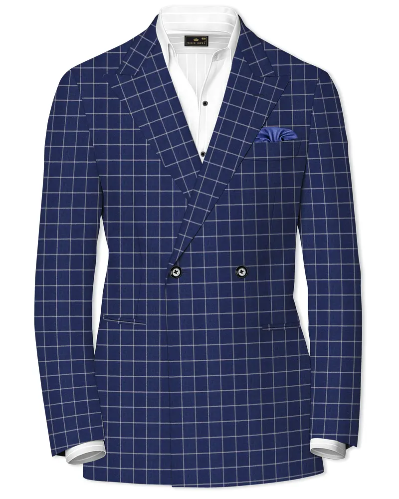 Rhino Blue Super Fine Checkered Double Breasted Premium Cotton Blazer 1